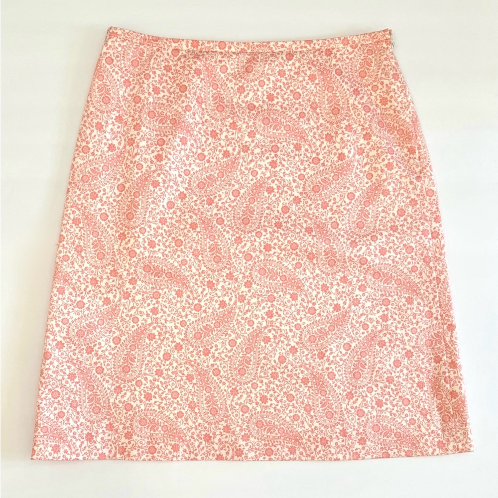 Brooks Brothers Skirt 6 Paisley Peach & Ivory Cotton Stretch Knee Length